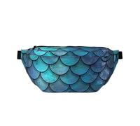 Mermaid Teal Fish Scale Print Bumbag Large Fanny Pack, Crossbody Waist Bag with Adjustable Strap Chest Bag for Hiking Travel Fitness and Daily Carry