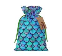 Mermaid Teal Fish Scale Print Drawstring Gift Bags,For Holiday Season,Birthdays,Anniversaries And Any Special Occasion