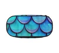 Mermaid Teal Fish Scale Print Pencil Case Stationery Tool Office Supplies Unisex Accessory Suitable Any Occasion, Black, One Size, Cute
