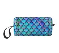 Mermaid Teal Fish Scale Print Simple Organizer Pouch, Lightweight Travel Bag, Foam Padded Cosmetic Case