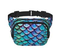Mermaid Teal Fish Scale Print Unisex Square Double Layer Waist Bag, Multi-Pocket for Sports Travel Daily Use