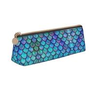 Mermaid Teal Fish Scale Print Versatile Usage Lightweight Pencil Case Pouch Zippered Pen Storage School Students