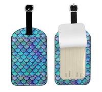Mermaid Teal Fish Scale Printed Leather Luggage Tag, Durable Baggage Identifier, Soft PU ID Label, for Business Travel
