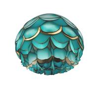 Mermaid Teal Fish Scale Shower Cap - Full Print Design, Water-Resistant Polyester Fabric, Bathing Essential
