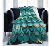 Mermaid Teal Fish Scale Throw Blankets Flannel Blanket Warm Cozy Bed Blanket Lightweight Soft Blankets for Couch Sofa Bed Chair Home Decor 60"X50"