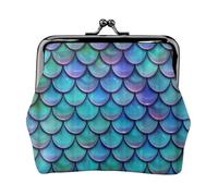 Mermaid Teal Fish Women's Leather Kiss-Lock Coin Purse,Double-Sided Full Print Pattern,Ultra-Fine Fiber Leather,Small Clutch Wallet for Cash,Cards,Coins