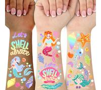 Mermaid Temporary Tattoo for Kids Under the Sea-76 Glitter Style Cute Fake Tattoo Dolphin Ocean Animals Waterproof for Girls Boys Body Face Tattoos Stickers Beach Art Birthday Party Favors Decorations