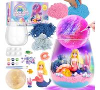 Mermaid Terrarium Craft Kit for Girls - DIY LED Moon Lamp Night Light with Glowing Decorations, Creative Arts & Science Toy, Christmas Birthday Gift for Kids Ages 5-12