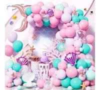 Mermaid Theme Balloon Arch Kit, 108 Pcs Pastel Purple Pink Balloon Garland Matte Teal Latex Balloons with Rose Gold Tail Star Shell Foil Balloons for Girls Mermaid Birthday Party Decorations