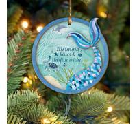 Mermaid-Themed Ornament for Christmas Tree, Cute Mermaid Christmas Wooden Ornaments, Mermaid Tail Ornament Sea Animals Turtle Shark Under The Sea, Coastal Ocean Beach Themed Baby's First Xmas Decor