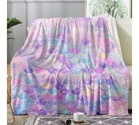 Mermaid Throw Blanket Single Size, Colorful Cute Girls Fleece Blanket for Bed Sofa Couch, Soft Cozy Flannel, 130x150 cm, Decor & Gifts (JN35)