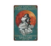 Mermaid tin Sign Salem Sanctuary for Wayward Mermaids Ferals and Familiars Welcome tin Sign,Retro Signs Home Decoration Gifts for Mom, Dad and Friends Metal Tin Sign 8X12 Inch