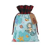 Mermaid Tropical Jellyfish Goldfish Cheering Seahorse Printed drawstring gift bags Christmas drawstring gift bags perfect for Christmas party decorations and candy wrapping