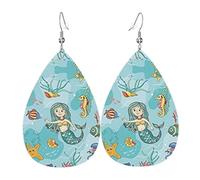 Mermaid Tropical Jellyfish Goldfish Cheering Seahorse Teardrop Leather Earrings Ladies Print Pendant With Hook Fashion Vintage Party Daily Wear