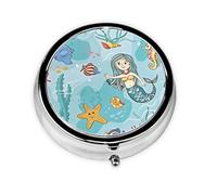 Mermaid Tropical Jellyfish Goldfish Cheering Seahorse This Small, Round, Three-Compartment Travel Pill Box is Perfect for Storing Daily medications, Vitamins, and on-The-go.