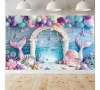 Mermaid Under The Sea Backdrop - 7X5 ft Mermaid Princess Backdrop for Girl Birthday Starfish Pearl Shells Diamonds Underwater Background Banner Photo Shoot Birthday Party Supplies