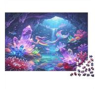Mermaid Underwater Cave 1000 Piece Jigsaw Puzzle Paper for Adults Fantasy Crystal Ocean Scene Focus and Relax Home Decor Gift 52x38cm/1000pcs