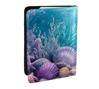 Mermaid Underwater Scene Starfish and Shells Printed Passport Holder,Travel Pu Leather Passport Cover Case Organiser for Men Women,6.5 Inch