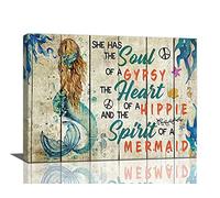 Mermaid Wall Art Motivational Mermaid Canvas Prints Painting Ocean Theme Little Sea Life Pictures Framed Artwork Home Decor for Bathroom Dining Living Room 16"x12"