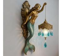 Mermaid Wall Lamp, 2025 New Antique Bronze Mermaid Wall Sconce with Lantern, 8 Inch Mermaid Wall Lights, Vintage Ocean-Themed Night Light, for Living Room, Bathroom, Bedroom