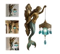 Mermaid Wall Lamp,8/12 Inch Vintage Style Ocean-Themed Mermaid Wall Sconce,Retro Base Design Mermaids Night Light for Bedroom,Living Room,Bathroom,Coastal & Fantasy Decor (1)