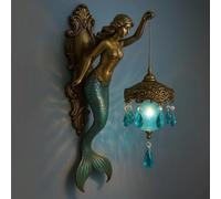 Mermaid Wall Lamp with Antique Bronze Finish,Enchanting 8 Inch Vintage Ocean Themed Night Light for Bedroom & Bathroom Decor, Perfect Coastal-Themed Gift for Mermaid Lovers