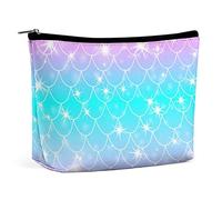 Mermaid Watercolor Rainbow Makeup Bag Fish Squama Travel Makeup Bag,PU Leather Makeup Pouch,Cosmetic Bag for Purse,Portable Toiletry Bag,Indoor Makeup Bags for Women