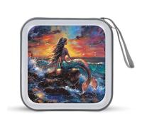 Mermaid Waves Reef Sunset Portable CD Case Holder 48 Capacity Travel DVD Storage Boxs Wallet Bag