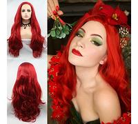 Mermaid Wig Bright Red Synthetic Lace Front Wigs for Women Long Wave Hair Ruby Red Color Party Drag Queen Wedding Synthetic Christmas Ladies’ Wigs 24"