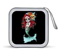 Mermaid with Day of The Dead CD Holder Case with 40 Capacity Protective Sleeves Hard DVD Storage Wallet for Car