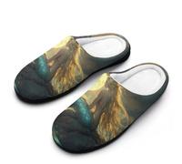 Mermaid with Full Moon Men's Cotton Slippers | Cozy Slip on Slippers Memory Foam Warm House Shoes for Indoor Outdoor