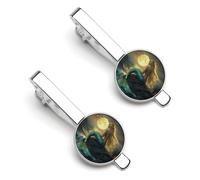 Mermaid with Full Moon Tie Clips for Men Classic Necktie Tie Bar 2 Pack Clasp Clips Gifts for Anniversary Business
