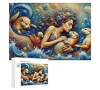 Mermaid with Otters in Ocean Vivid Jigsaw Puzzle for Adults, 300 PCS