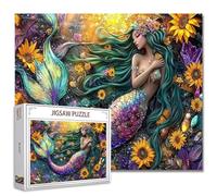 Mermaid with Sparkling Fish Tail Jigsaw Puzzle 1000 Pieces Puzzles for Adults, Mermaid Flowers Crystals Jigsaw Puzzles for Challenging Family Activity Games DIY Puzzle for Home Decor - 20 x 27 Inches