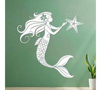 Mermaid with Starfish Wall Vinyl Sticker Decor 67.2x67.4cm Do not Damage the wall Surface White
