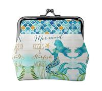 Mermaid Women's Leather Kiss-Lock Coin Purse,Double-Sided Full Print Pattern,Ultra-Fine Fiber Leather,Small Clutch Wallet for Cash,Cards,Coins