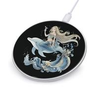 Mermaid1 Is Riding on Dolphin Printed Wireless Charger Funny 10W Fast Charging Pad Mat for Cell Phone