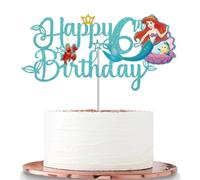 Mermaids Cake Toppers for Girls 6th Birthday Decorations,Mermaid Cartoon Themed Birthday Party Mermaid Cake Toppers,Happy 6th Birthday Cake Toppers for Boy,Girl,Mermaid Kids Birthday Party Favors