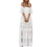 MERMAID'S CLOSET Women's Off Shoulder Embroidered Lace Maxi Dress Boho White Evening Party Formal Long Dresses for Wedding