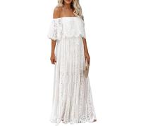 MERMAID'S CLOSET Women's Off The Shoulder Floral Lace Maxi Dress Spring Boho Flowy Wedding Guest Formal Party Long Dresses Spring White
