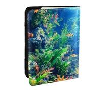 Mermaids, Coral Reefs, Fish and Plants Printed Passport Holder,Travel Pu Leather Passport Cover Case Organiser for Men Women,6.5 Inch
