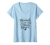 Mermaids Don't Lose Sleep Over Sharks' Opinions V-Neck T-Shirt, Women, Baby Blue, S