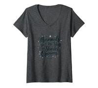 Mermaids Don't Lose Sleep Over Sharks' Opinions V-Neck T-Shirt, Women, Dark Heather Grey, L