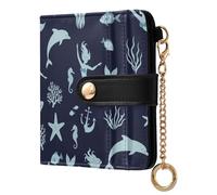 Mermaids Sea Black Print Small Women Wallet RFID Blocking PU Leather Bifold Compact Card Holder with Zipper Coin Pocket Purse for Girls Ladies Women