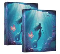 Mermaids Underwater 3 Ring Binders 1.5 Inch, Durable Basic Binders Holds 200 Sheets Decorative Cute Binder for School Supplies, 2 Pack