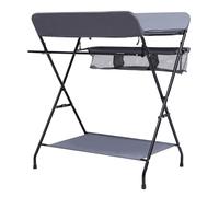Mermajestic Dark Grey Folding Baby Changing Table Height Adjustable Infant Diaper Care Station with Hanging Rod Storage Bag Open Shelf & Lockable Wheels Portable Newborn Dresser Nappy