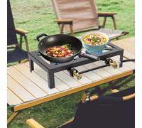 Mermajestic Double Camping Gas Stove, 2 Burner Portable 8000W Cooker with Regulator Hose, Free-standing Camping Kitchen Unit, Four Supporting Legs, 0-10PSI Pressure Regulation, BBQ Outdoor