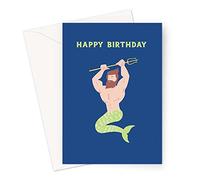 Merman Happy Birthday Greeting Card | Sexy Merman Birthday Card for Him, LGBT Birthday Card, Funny Hand Illustrated Birthday Card for Her