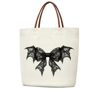 mermermu Gothic Bat Bow Tote Bag, Coquette Black Bow Totes Bag, Canvas Tote Bags with Leather Handles, Reusable Grocery Shoulder Bags for Women, Gift for Halloween Enthusiasts -16