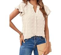 MEROKEETY Women 2025 Summer V Neck Ruffle Short Sleeve Blouse Swiss Dot Flowy Shirt Tunic Top, Apricot, M